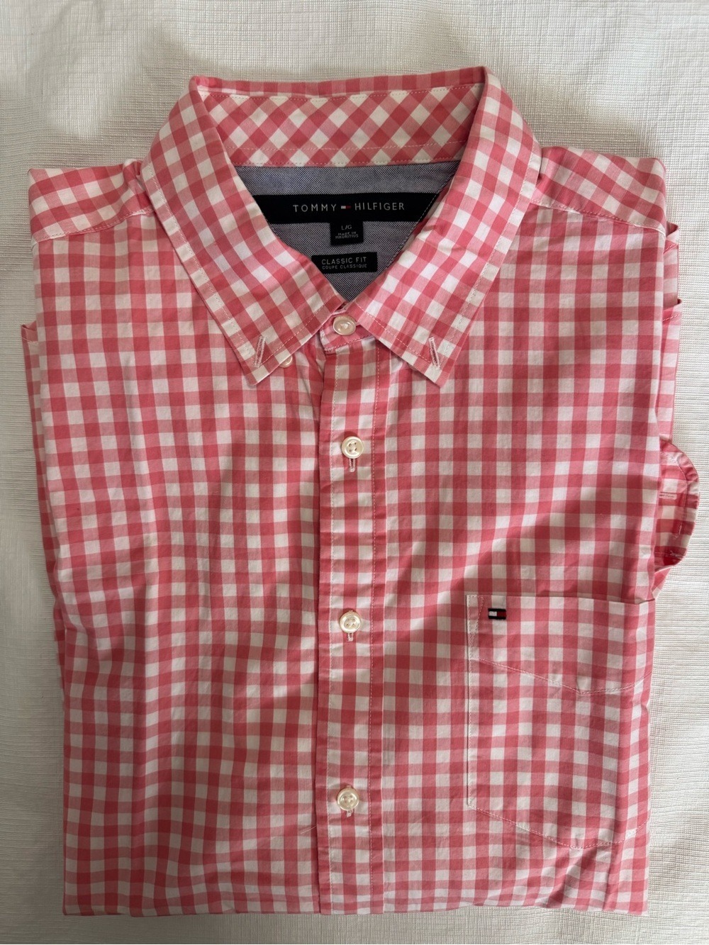 Tommy Hilfiger Orange and White Casual Gingham Button Down Shirt size Large